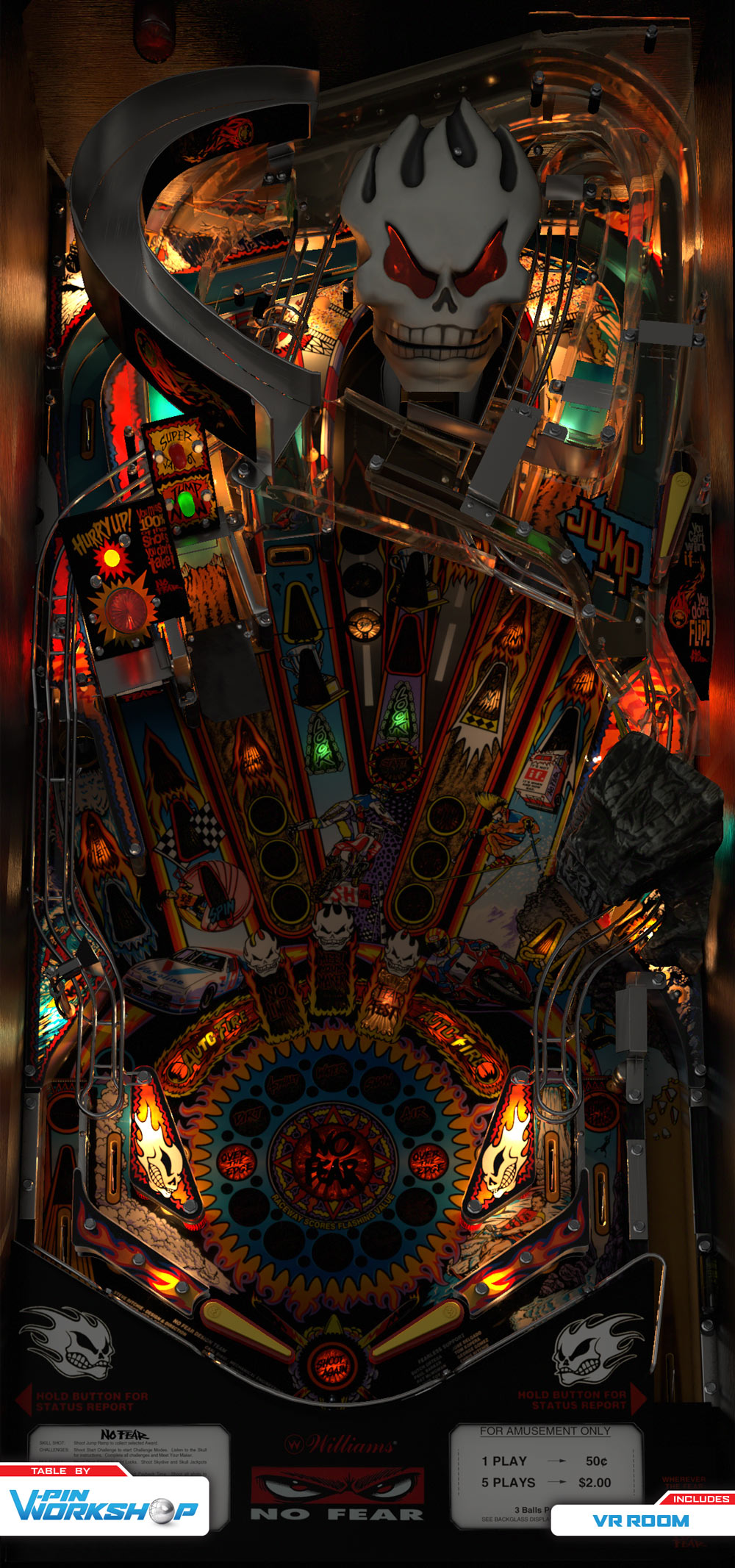 Playfield of a digital recreation of No Fear pinball