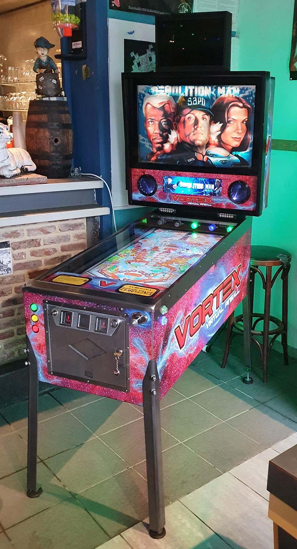 Frontal view of Vortex Virtual Pinball machine