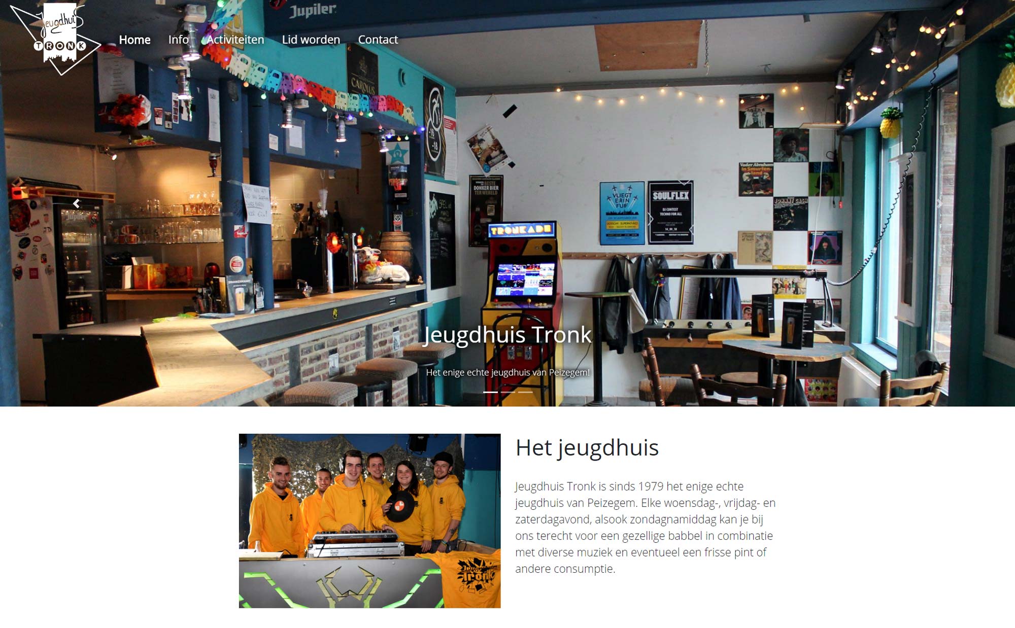 Screenshot of the Jeugdhuis Tronk website